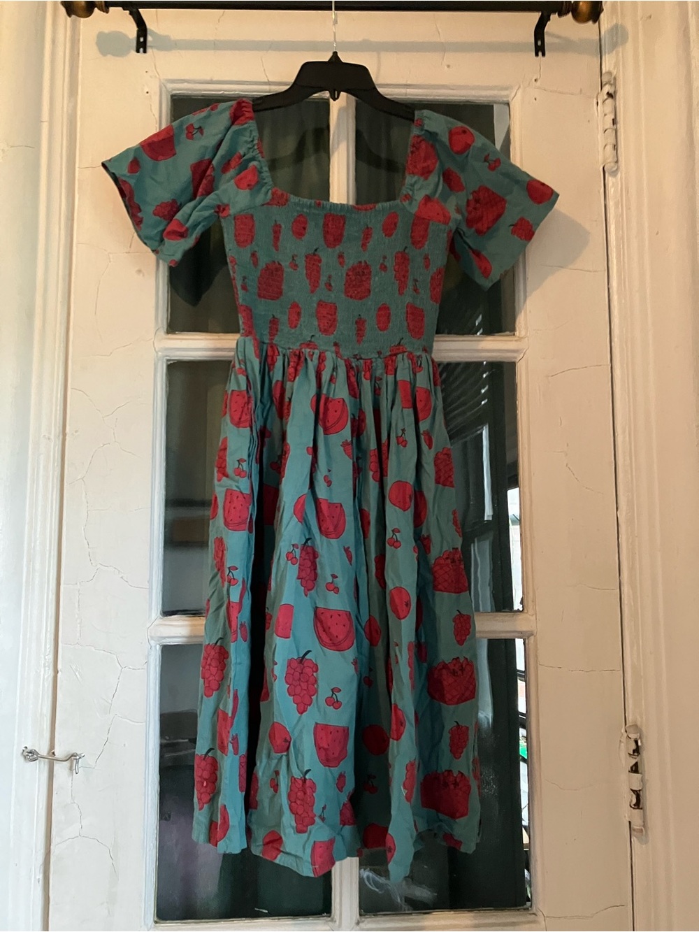 Mata Traders Teal Dress with Red Fruit Print